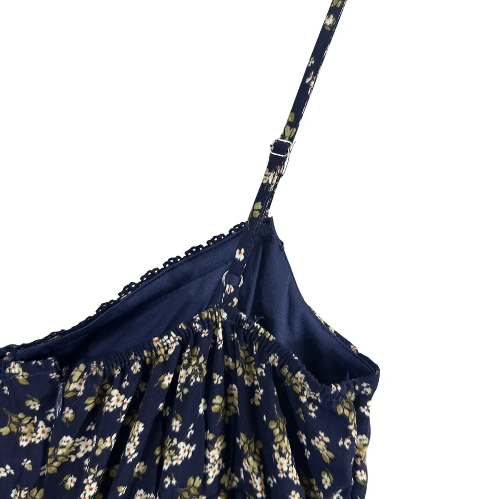 Blu Pepper Navy Blue Floral Lace‎ Trim Maxi Dress Sweetheart Neck Women's M Boho - Picture 5 of 12